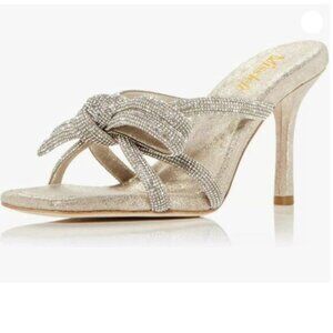 miss left Women Rhinestone Open Toe Slip On Mules Glittering Knots Heeled Sliver